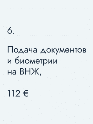 Подача документов и биометрии на ВНЖ, 112 €